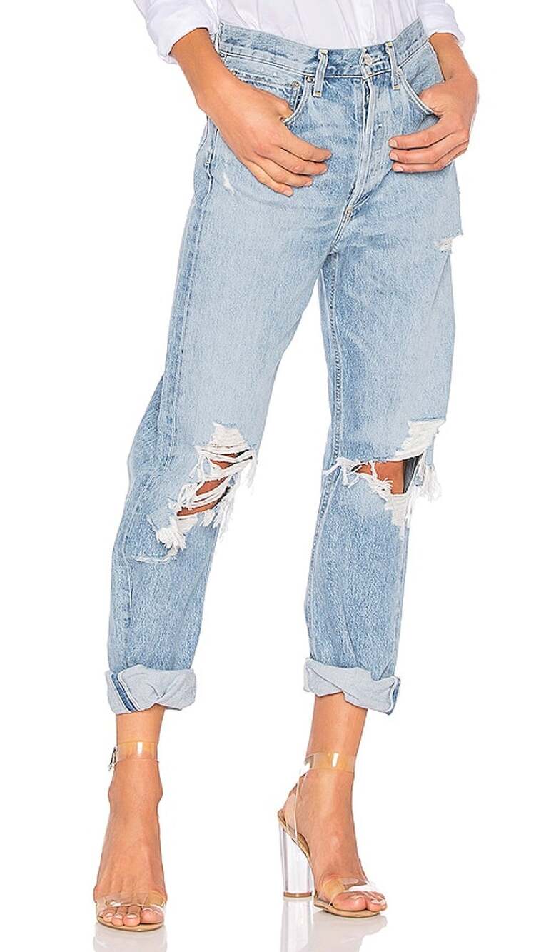 Agolde Distressed Sky Blue Mid Rise Loose Fit Denim Jeans Size 29